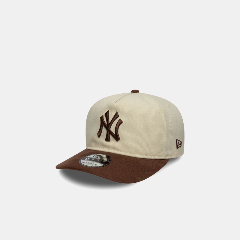 Yankees MLB Suede Visor Light Beige 9FIFTY A-Frame Snapback Cap