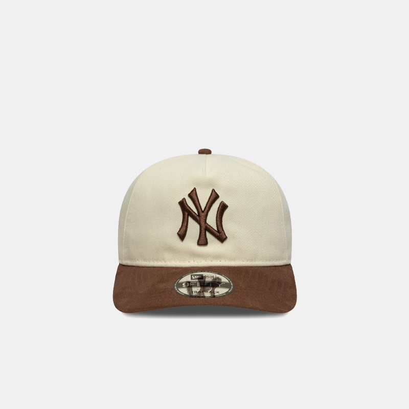 Yankees MLB Suede Visor Light Beige 9FIFTY A-Frame Snapback Cap