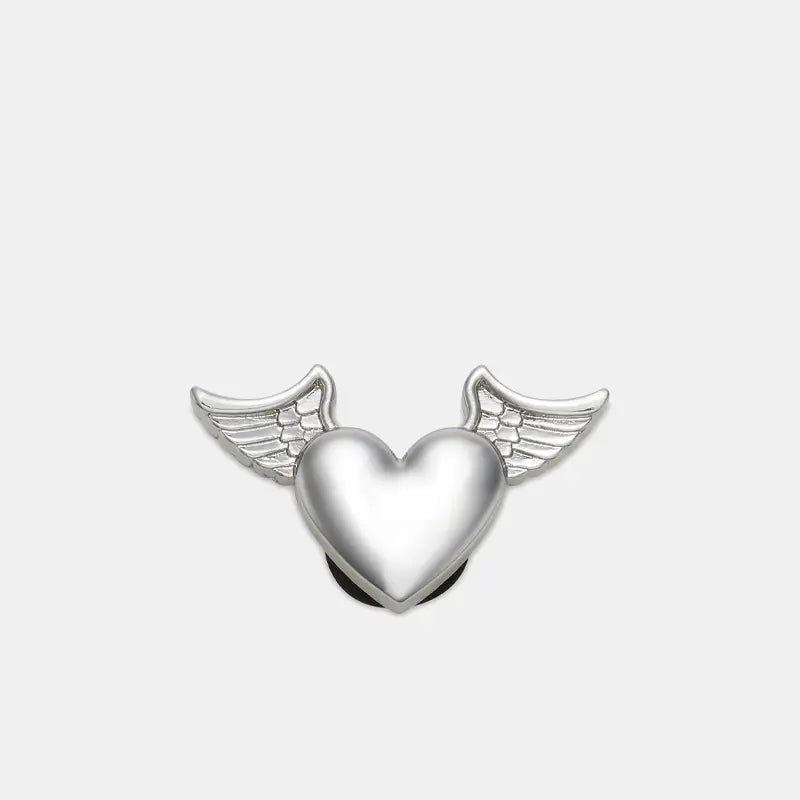 Silver Metal Heart  And Wings Crocs