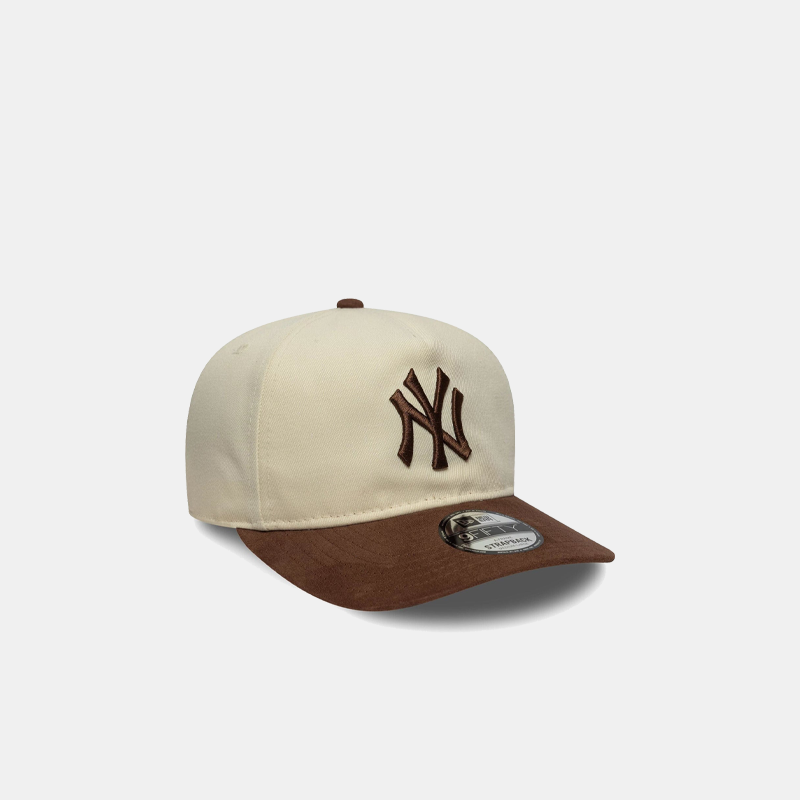Yankees MLB Suede Visor Light Beige 9FIFTY A-Frame Snapback Cap